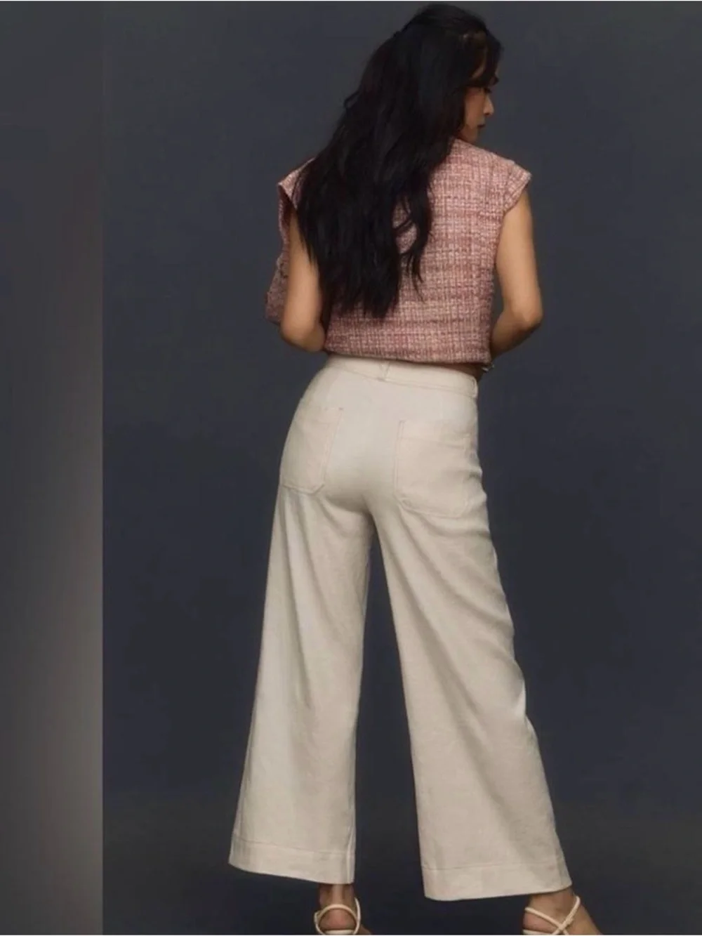 Maeve Ettie Cream High Waist Cropped Wide Leg Jeans Linen | 25